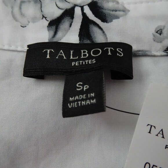 Talbots Birdcage Print Button Front Top Blouse Women's Petite Size SP Cotton - Picture 7 of 9